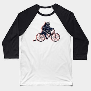 Owl on a Bike Blue Baseball T-Shirt